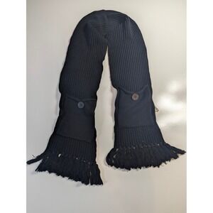 UGG Australia Black Chunky Ribbed Knit Pocket Scarf Silk Blend Fringe Trim